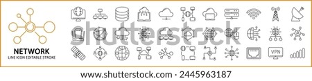 Network icons. Network icon set. Network line icons. Vector illustration. Editable stroke.