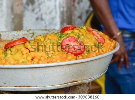 Indian street food at the market in Bodhgaya, India.