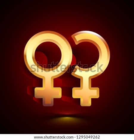 3D stylized Double Venus icon. Glossy golden vector icon. Isolated volumetric symbol illustration on dark background with shadow.