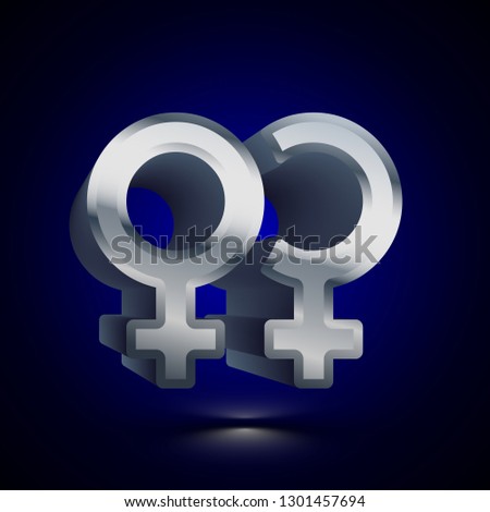 3D stylized Double Venus icon. Glossy silver vector icon. Isolated volumetric symbol illustration on dark background with shadow.
