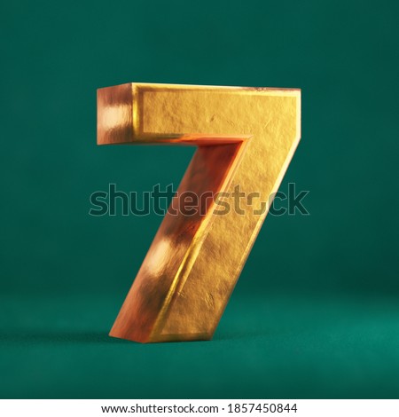 Fortuna Gold Number 7 on Tidewater Green background. Trend color font type symbol. 3d render. Foto stock © 
