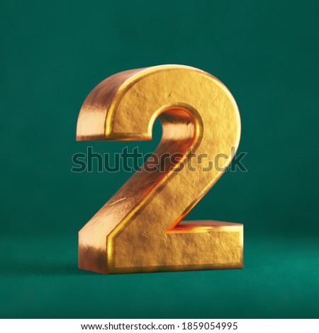 Fortuna Gold Number 2 on Tidewater Green background. Trend color font type symbol. 3d render. Foto stock © 
