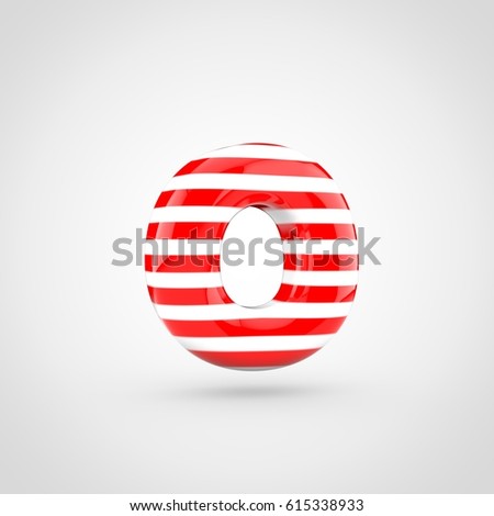 Striped Red And White Glossy Letter O Lowercase 3d Render Of Bubble