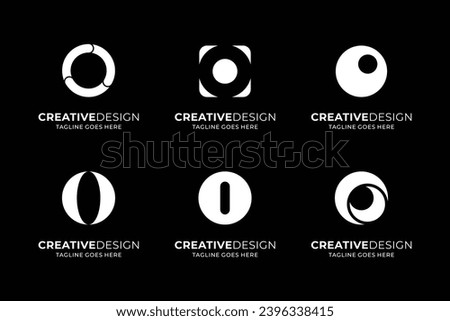 set of abstract monogram letter O stylized white color and black background