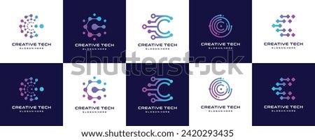 set of creative letter C Modern Digital Technology Logo Design