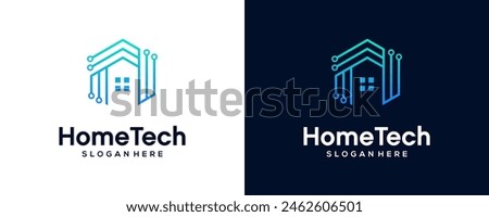 Creative Home tech with connection dot line art style logo design. vector illustration