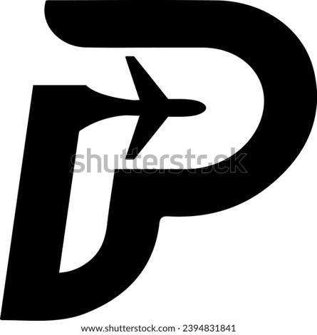 letter P with plane and airline logo vector template. Suitable for travel label, tourism, journey posters, flight company advertising, airways identity, and tech transportation