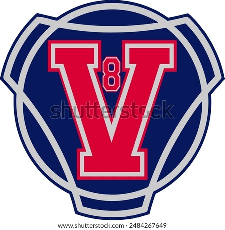 V8 engine logo. Europe trucker engine v8 logo.