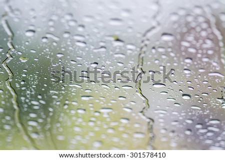 water drop and droplet on mirror bright from forest