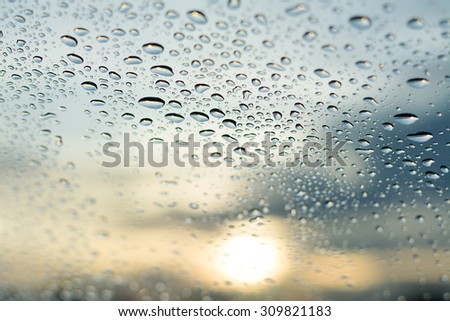 Water drop and droplet on mirror bright from sun set