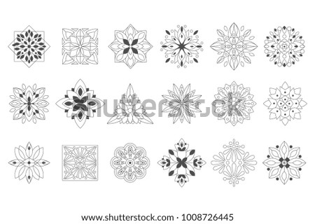 Regular Shape Doodle Ornamental Figures In Black White Color For The Zen Adult Coloring Book