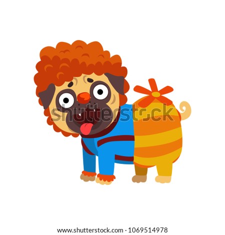 Funny pug dog character dressed as Carlson, funny dog with a propeller vector Illustration on a white background