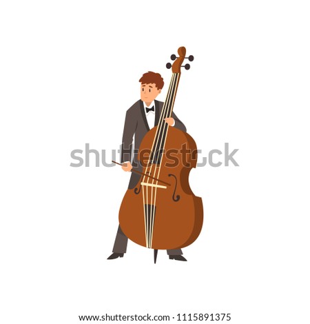Cellist man playing cello, musicain playing classical music vector Illustration on a white background