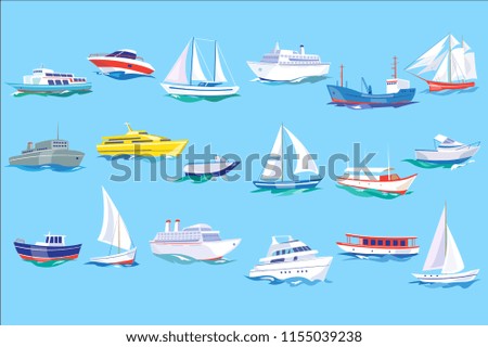 Image, Stock Photo Motorboat and sailboat in the calm lake