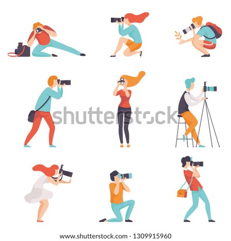 Image, Stock Photo Faceless person taking photo of Hispanic woman