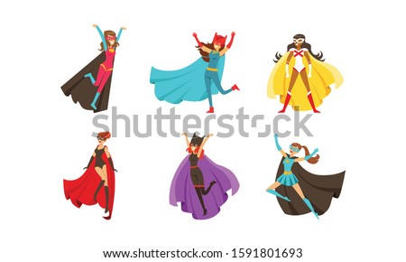 Superheroes Characters in Different Poses Vector Set