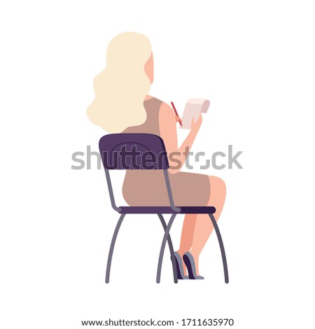 Similar – Image, Stock Photo Blond woman writing on clipboard bending on office desk