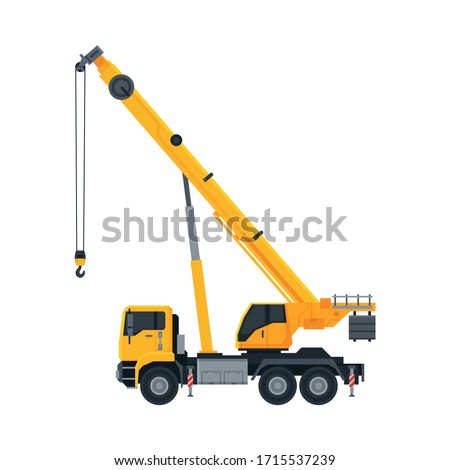 Construction Crane, Heavy Special Transport, Side View Flat Vector Illustration