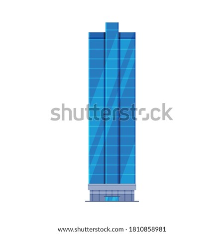 Downtown Skyscraper, Modern City Business or Residential Building Exterior with Reflections on Glass Facade Vector Illustration