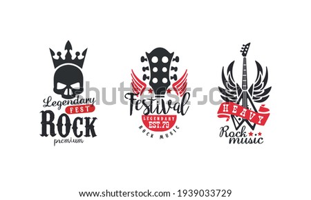 Legendary Rock Fest Logo Templates Set, Heavy Rock Music Festival Retro Badges k Vector Illustration Stock fotó © 