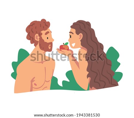 Adam and Eve Partaking Forbidden Fruit as Narrative from Bible Vector Illustration Photo stock © 