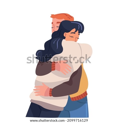 Man and Woman Character Hugging and Embracing Each Other Expressing Friendly Feeling Vector Illustration