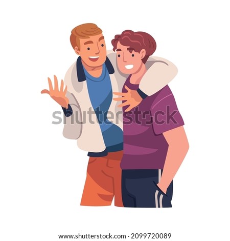 Man Character Hugging and Embracing Each Other Expressing Friendly Feeling Vector Illustration