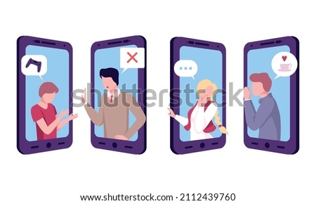 Smartphone Screen with People Character Communicating with Each Other Vector Set