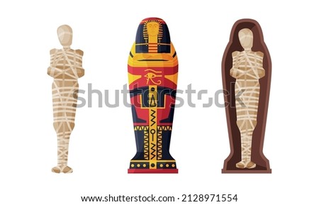 Mummy Case with Buried Ancient Egyptian Vector Set Stock fotó © 
