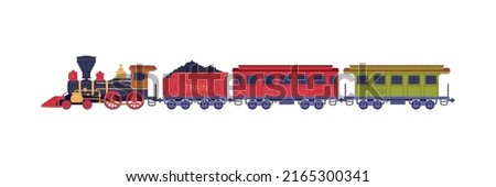 Steam Train or Locomotive Pulling Passenger Wagon Vector Illustration