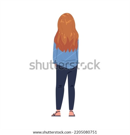 Redhead Woman Character Standing Back View Vector Illustration