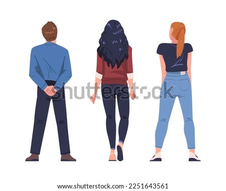 Man and Woman Character Standing Back View Vector Set