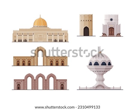 Oman Muscat City Historical Building and Landmarks with Authentic Heritage Vector Set