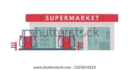 Gas Filling Station Supermarket Building as Facility Selling Fuel for Motor Vehicle Vector Illustration