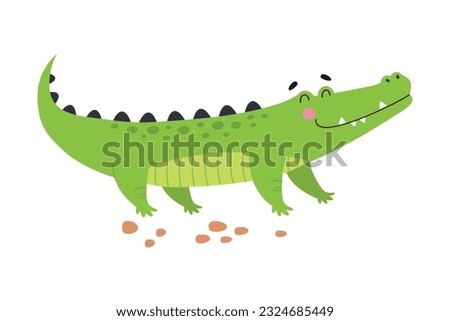Happy Green Crocodile or Gator Animal with Sharp Teeth Vector Illustration