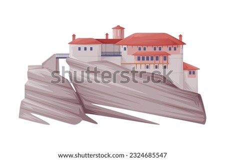 Monastery of the Holy Trinity as Greece Landmark and Traditional Cultural Symbol Vector Illustration