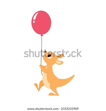 Cute Baby Kangaroo or Joey Character as Marsupial Mammal Carrying Balloon Vector Illustration