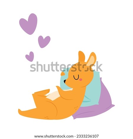 Cute Baby Kangaroo or Joey Character as Marsupial Mammal Sleeping and Dreaming on Soft Pillow Vector Illustration