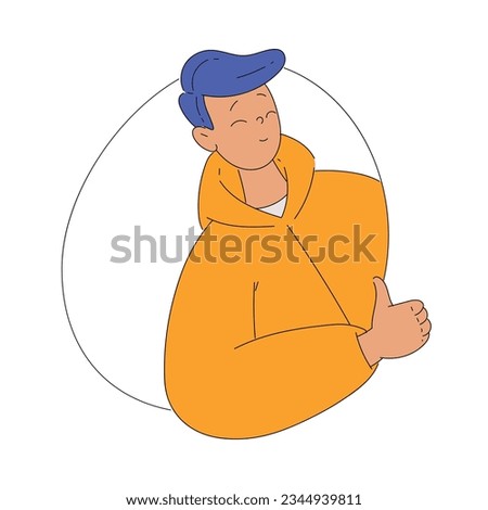 Smiling Man Character Looking Out of Shape Showing Thumb Up Vector Illustration