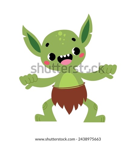 Green Goblin with Pointy Ears as Fairy Tale Character Vector Illustration