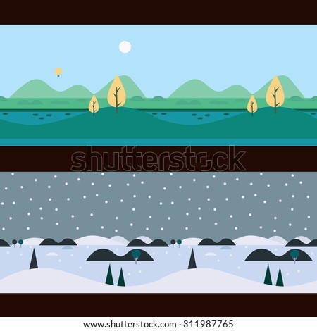 Background Seamless scenery seasons and landscapes, vector illustration