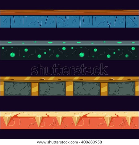 Alien Planet Platformer Level Floor Design Set  In 2-d Vector Looped Pattern