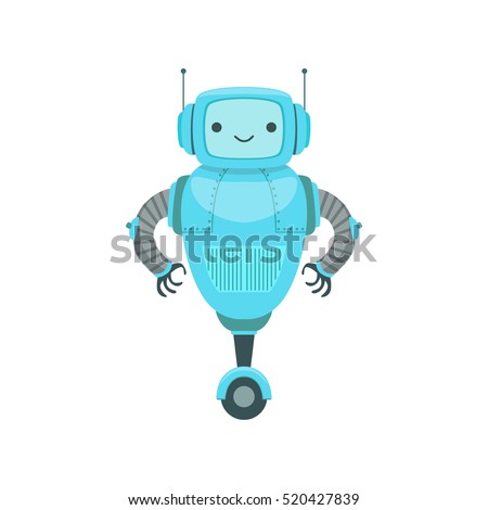 Blue Friendly Android Robot Character With Two Antennas Vector Cartoon Illustration