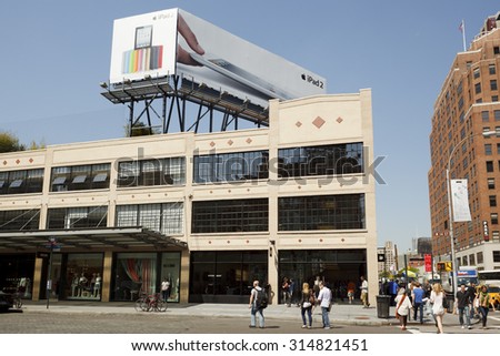 New York, New York, USA - May 12, 2011: The Apple store in the meatpacking district in Manhattan. It is located on the corner of 14th street and 9th avenue.