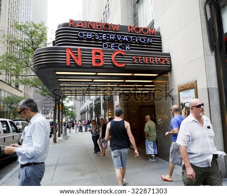 New York, New York, USA - September 13, 2011: An entrance to Rockefeller Center in New York City. This is one of several entrances which give access to this famous complex. This complex includes NBC.