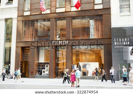 New York, New York, USA - September 13, 2011: The Fendi store on 5th Avenue in midtown Manhattan. People can be seen walking on the street. Fendi is a well known fashion line.
