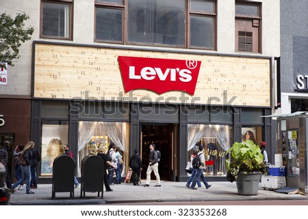 New York, New York, USA - October 2, 2011: A Levi\'s store on 34th street in Manhattan. People can be seen on the street.