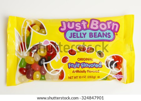 Millburn, USA - February 27, 2012: A cellophane bag of Just Born brand jelly beans.