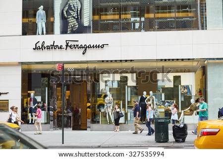 New York, New York, USA - May 30, 2012:  The Salvatore Ferragamo store on Fifth Avenue in midtown Manhattan. Ferragamo produces luxury goods.