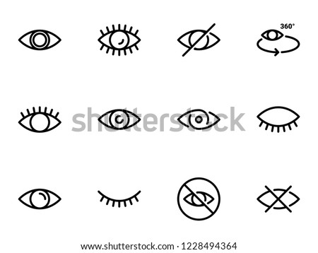 Set of black vector icons, isolated against white background. Illustration on a theme Eye. Line, outline, stroke, pictogram
